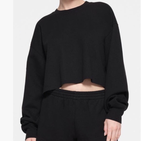 SKIMS Cotton Fleece Cropped CrewneckOnyxSize M